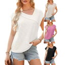 Tシャツ レディース 半袖 アシンメトリーネック カジュアル きれいめ ポリエステル スパンデックス ラグランスリーブ プルオーバー 3Dデザイン 立体柄 オフィス 通勤 普段使い レギュラー丈