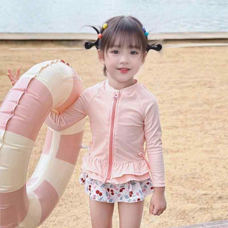 水着 女の子 ベビー キッズ 子供用 長袖 速乾 セパレート スカート付き スイムウェア かわいい おしゃれ トレンド インフルエンサー ピンク系 ナイロン ストレッチ素材 UVカット ビーチ プール 海水浴 水遊び 夏 レジャー アウトドア