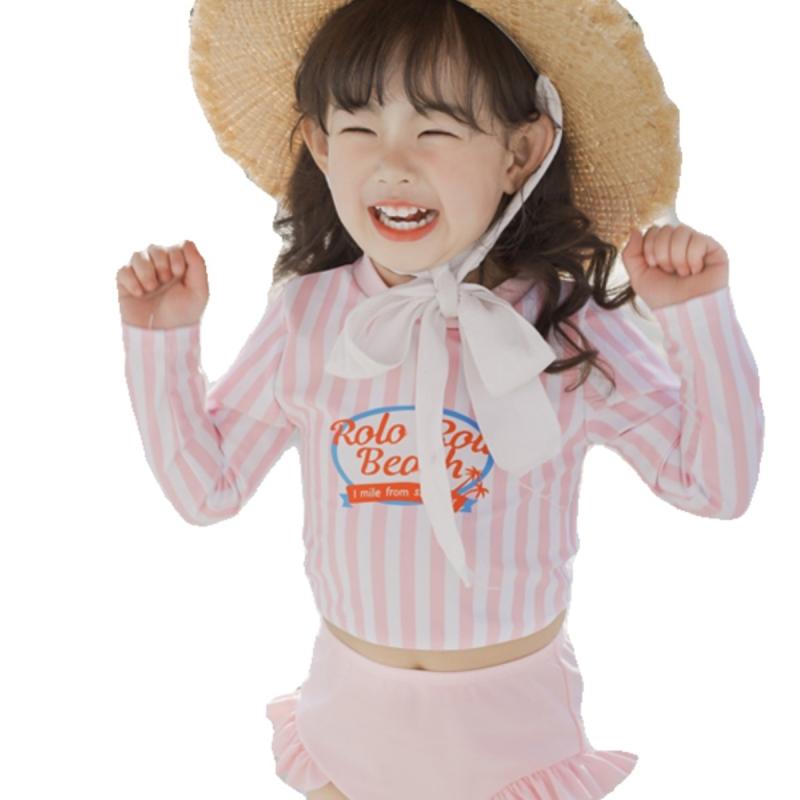 水着 女の子 子供 キッズ ベビー 幼児 かわいい 長袖 セパレート UVカット 速乾 ビーチ プール 水遊び 日焼け防止 ポリエステル ピンク