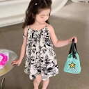 ワンピース 女の子 キッズ 水墨画柄 小花柄 キャミソール ノースリーブ シフォン ポリエステル素材 プリンセスドレス Aライン フレア 柔らかい肌触り 韓国ファッション 夏服 3歳 8歳 100cm 140cm対応