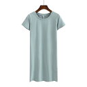 ワンピース レディース 春夏 韓国 ラウンドネック スリムフィット ミドル丈 綿 半袖 Tシャツ 無地 カジュアル 快適 通気性 普段使い