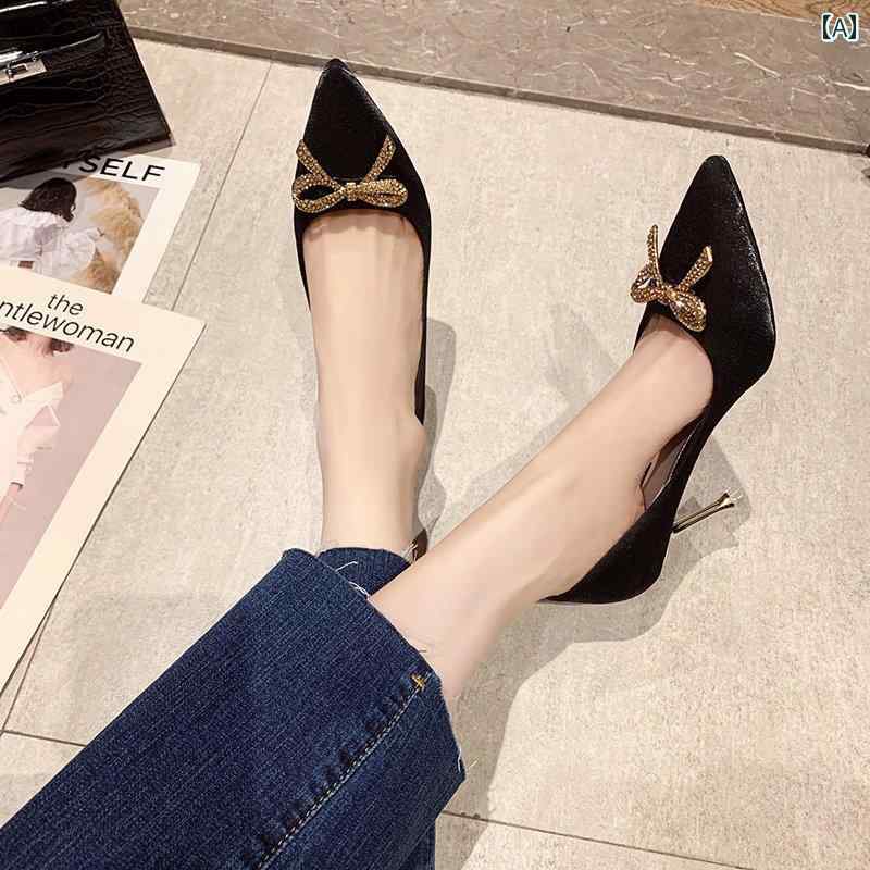 パンプス レディース レッド サテン ハイヒール ピンヒール ポインテッドトゥ ラインストーン リボン 上品 ウェディング ブライダル 結婚式 花嫁 春秋