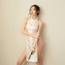 チャイナドレス レディース セクシー レトロ ヴィンテージ ジャカード織り コスプレ ランジェリー シースルー 編み上げ ハイカットスリット 透け感 ナイトウェア ポリエステル ホワイト ブラック