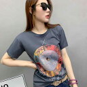 Tシャツ レディース レディース用 半袖 トップス 綿 コットン プリント グラフィック グレー グレー 夏 サマー 普段使い カジュアル ストリート フィット