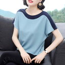 Tシャツ レディース 半袖 体型カバー 大きいサイズ ゆったり 切り替え クルーネック 綿 コットン ミセス ママ 中高年 上品 カジュアル 普段使い 春夏