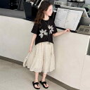 ワンピース キッズ ガールズ ジュニア 女の子 夏物 半袖 かわいい おしゃれ デイリー カジュアル 普段使い スカート セットアップ ゆったり 涼しい 薄手 子供服