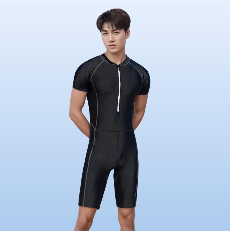 水着 メンズ 男性用 ジュニア 学生 スイムウェア ウェットスーツ ワンピース オールインワン ダイビング 競泳 トレーニング 練習着 ポリエステル アセテート ブラック 黒 配色デザイン