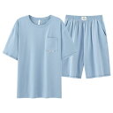ルームウェア メンズ 接触冷感 パジャマ 部屋着 ワンマイルウェア 上下セット 半袖 ショートパンツ 綿100% コットン 上質素材 薄手 夏用 クルーネック 通気性 快適 抗菌 カジュアル