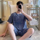 パジャマ メンズ 男性用 再生繊維 薄手 半袖 ショートパンツ 上下セット 夏用 涼しい 快適 ルームウェア 部屋着 ワンマイルウェア 大きいサイズ カジュアル シンプル 丸首(x2)