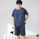 パジャマ メンズ 男性用 半袖 ショートパンツ 再生繊維 上下セット ルームウェア 薄手 プルオーバー 丸首 クルーネック 部屋着 夏 快適 通気性 吸湿速乾 ゆったり 寝巻き