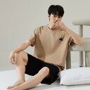パジャマ メンズ 接触冷感 夏用 綿100% 半袖 ショートパンツ クルーネック 上下セット カジュアル ルームウェア 快適 ワンマイルウェア