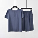 ルームウェア メンズ 男性 パジャマ 半袖 Tシャツ ショートパンツ 上下セット 薄手 再生繊維 ラウンドネック ゆったり 大きいサイズ 通気性 吸湿速乾 部屋着 ワンマイルウェア 夏用 カジュアル ブラック グレー系 ブルー系 ネイビー
