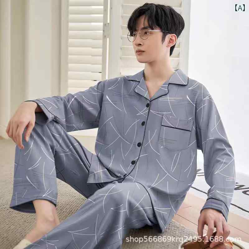 パジャマ メンズ 長袖 薄手 シンプル 高級感 襟付き 開襟 コットン レーヨン混 通気性 快適 オールシーズン ルームウェア セットアップ 部屋着 ワンマイルウェア
