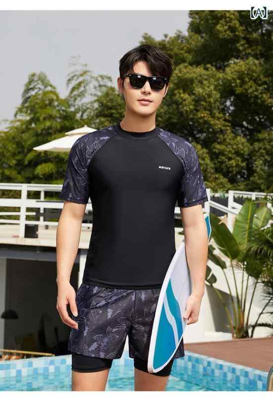 水着 メンズ 男性 セパレート 2点セット ツーピース 大きいサイズ ゆったり ビッグサイズ 日焼け防止 UVカット ラッシュガード スイムパンツ 水泳 プール 海 ビーチ マリンスポーツ フィットネス ジム スポーツ 無地 ナイロン素材