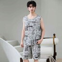 パジャマ メンズ 紳士用 ノースリーブ タンクトップ ハーフパンツ 5分丈 セットアップ 上下セット 再生繊維 ルームウェア 部屋着 クルーネック 丸首 涼しい 快適 通気性 カジュアル ワンマイルウェア 高級感 夏用