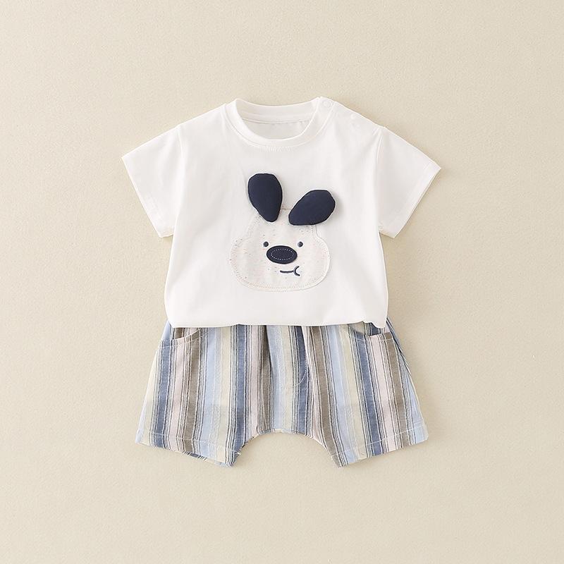 キッズ ベビー 男の子 女の子 男女兼用 上下セット カートゥーンチェック柄 半袖 Tシャツ ショートパン..