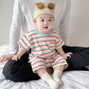 ロンパース ベビー 新生児 男女兼用 韓国風 ストライプ柄 半袖 薄手 夏用 カバーオール ボディスーツ 綿100% コットン 股下スナップ 部屋着 お出かけ 肌着 通気性 肌に優しい 赤ちゃん服