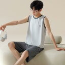 パジャマ メンズ 男性用 夏用 薄手 軽量 快適 モダール 接触冷感 ノースリーブ タンクトップ ショートパンツ 上下セット 丸首 ラウンドネック 大きいサイズ ビッグサイズ ルームウェア 部屋着 リラックスウェア ホテル 旅行 アウトドア