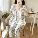 パジャマ レディース 半袖 ショートパンツ セットアップ ルームウェア 夏用 部屋着 外出着 大きいサイズ ゆったり 綿混 再生繊維 薄手 かわいい キャラクター柄 花柄 星柄 プリンセス風 上下セット(x3)