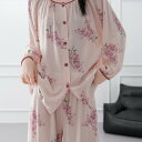 パジャマ レディース 再生繊維 ポリエステル混紡 小花柄 フラワー柄 前開き カーディガン 長袖 ロングパンツ ルームウェア 部屋着 寝巻き 外出着 ナチュラルスタイル リラックスウェア