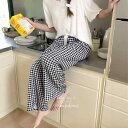 パジャマパンツ レディース 夏用 ゆったり ワイド 8分丈 モダール 綿混 ルームウェア 部屋着 ワンマイルウェア 普段使い かわいい シンプル 黒白 チェック柄