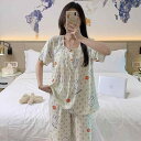 パジャマ レディース 女性用 薄手 綿混 レーヨン混 半袖 ショートパンツ 丸襟 かわいい カジュアル ルームウェア 部屋着 ワンマイルウェア 上下セット(x2)