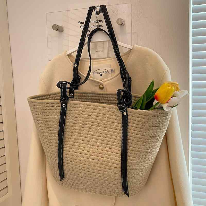 トートバッグ レディース 草編み 麦わら 大容量 肩掛け サマー ビーチ 編み込み 通勤 コットン素材 シ..