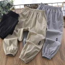 パンツ 男の子 中大童 夏用 防蚊 虫よけ 薄手 軽量 接触冷感 吸湿速乾 綿 コットン カジュアル ルーズ ゆったり 無地 ミッドウエスト 普段使い 部屋着 アウトドア 快適 ズボン ブラック カーキ グレー