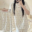 ルームウェア レディース 綿 半袖トップス ショートパンツ ロングパンツ 3点セット かわいい スウィート 薄手 クルーネック プリント柄 春 夏 部屋着 普段使い 外出着 ワンマイルウェア