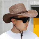麦わら帽子 メンズ メンズ用 カウボーイハット ウエスタン 春夏 アウトドア ビーチ 登山 レジャー 旅行 つば広 日よけ UVカット 紫外線対策 サマーハット