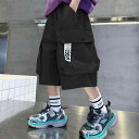 ハーフパンツ 男の子 薄手 軽量 カジュアル カーゴパンツ 五分丈 夏用 普段使い レジャー アウトドア ポリエステル ウエストゴム ミドルウエスト ブラック ...