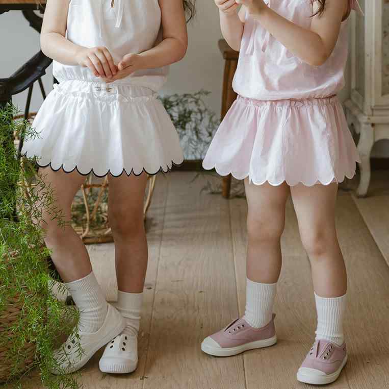 スカート 女の子 キッズ フリル 刺繍 プリンセス風 プリーツスカパン 夏 韓国風 かわいい おしゃれ 綿100% 柔らかな肌触り 無地 お出かけ 普段使い 通園 通学 カジュアル