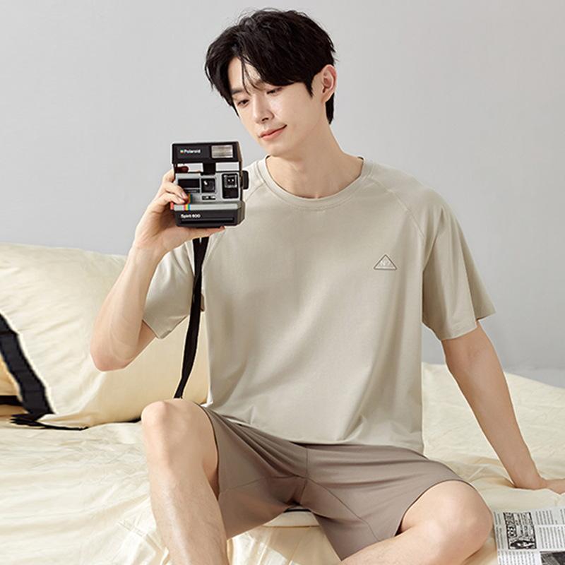 パジャマ メンズ 綿素材 薄手 軽量 春夏 夏用 半袖 クルーネック ショートパンツ セットアップ ルームウェア 部屋着 ワンマイルウェア 外出着 快適 通気性 シンプル カジュアル