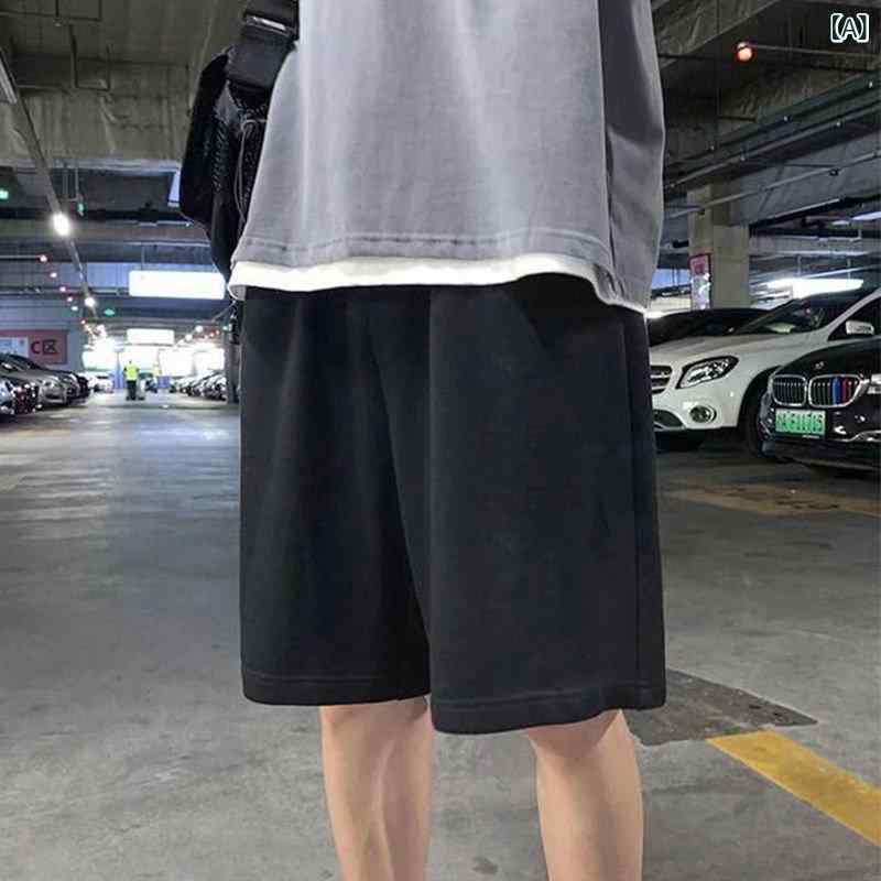 ショートパンツ メンズ 大きいサイズ ゆったり ルーズフィット ハーフ丈 スポーツ バスケットボール ヒップホップ ストリートファッション ポリエステル 綿混 ストレッチ アクティブウェア 黒