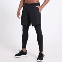メンズ スポーツ フェイクレイヤード パンツ トレーニング ランニング フィットネス 吸汗速乾 伸縮性 高伸縮性 ポリエステル素材 ロング丈 カジュアル 普段使い 部屋着
