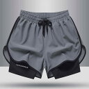 ショートパンツ メンズ スポーツ フィットネス ランニング バスケットボール 3分丈 インナー付き フェイクレイヤード トレーニング ワークアウト カジュアル 普段使い 吸湿速乾 軽量 伸縮性 薄手 透け防止