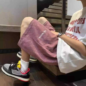 ショートパンツ メンズ ピンク 刺繍 5分丈 ハーフパンツ ポリエステル ゆったり 通気性 吸湿速乾 スポーツ カジュアル 普段使い ボトムス