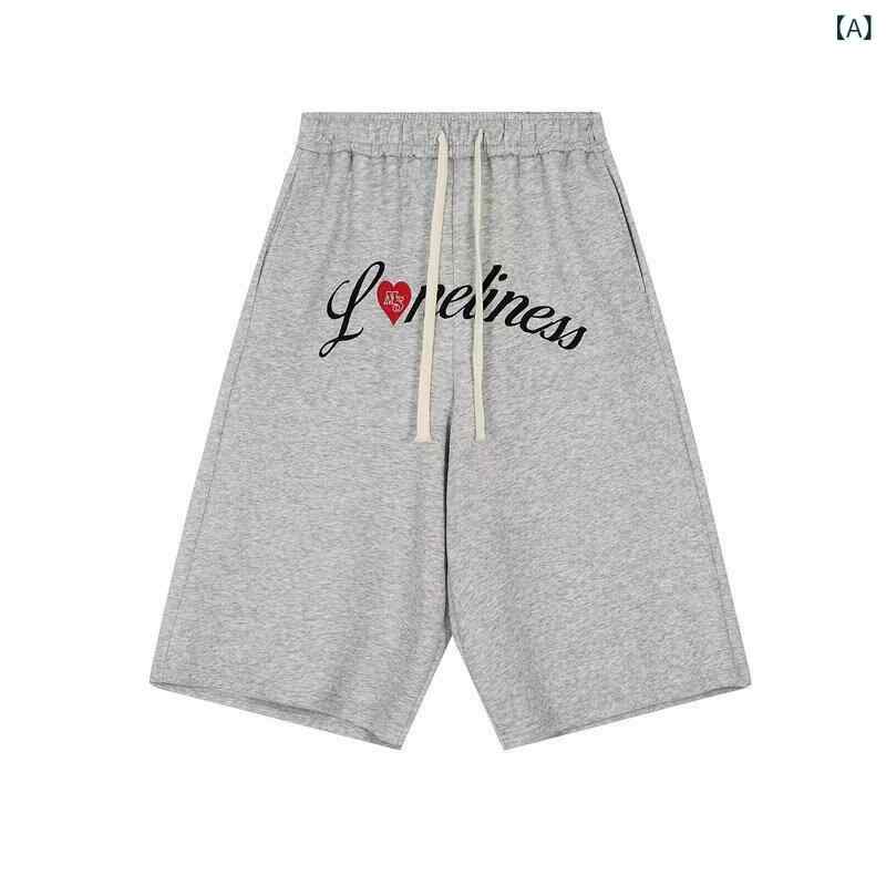 パンツ メンズ アメリカンヴィンテージ ハートロゴ 迷彩柄 七分丈 ゆったり ワイドストレート カジュアル 夏物 ポリエステル 微ストレッチ クロップドパンツ