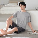 部屋着 男性用 メンズ モダール プルオーバー 半袖 ショートパンツ セットアップ 接触冷感 夏用 涼しい 薄手 ルームウェア ワンマイルウェア 普段使い カジュアル