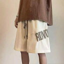 ショートパンツ ハーフパンツ メンズ アメカジ ストリート カジュアル 普段使い スポーツ 運動 アルファベット 立体プリント バスケットボール 五分丈 膝丈 ゆったり シルエット 綿混 化繊混紡 ストレッチ 夏 サマー カーキ ブラック 杏色
