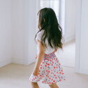 キッズ 女の子 ミニスカート チェリー柄 プリント シャーリングウエスト ギャザー 綿 コットン フレア Aライン プリンセスライン かわいい カジュアル