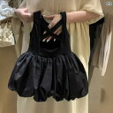 ワンピース 女の子 ベビー 夏 リトルブラックドレス 背中開き ベスト 韓国風 おしゃれ バルーンスカート ふわふわ プリンセスライン 綿混