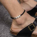 アンクレット メンズ 男性用 レトロ ヴィンテージ 手編み ハンドメイド 星形 スターモチーフ ブラック 合金製 ビーチ サマー マリン カジュアル 足元 アクセサリー 足首飾り