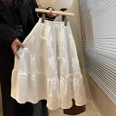 スカート 女の子 キッズ 子供服 夏 サマー プリンセススカート ティアードスカート ケーキスカート ミモレ丈 ミディ丈 白 ホワイト 綿 コットン スウィート フェミニン かわいい リボン フリル