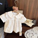 ブラウス キッズ 女の子 ベビー 半袖 チュニック 薄手 小花柄 襟付き リボン スイート かわいい 綿 コットン 柔らかな肌触り 夏服 アイボリー