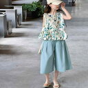 セットアップ 女児 半袖 花柄シャツ 七分丈パンツ 2点セット 綿100% 薄手 柔らかな肌触り カジュアルスタイル 普段使い 夏 ジュニア