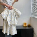子供服 女の子 ベビー 女児 小花柄 セットアップ 夏物 半袖 パフスリーブ シャツ ブラウス レース スカート 綿 コットン 薄手 軽量 カジュアル ツーピース 普段着 お出かけ