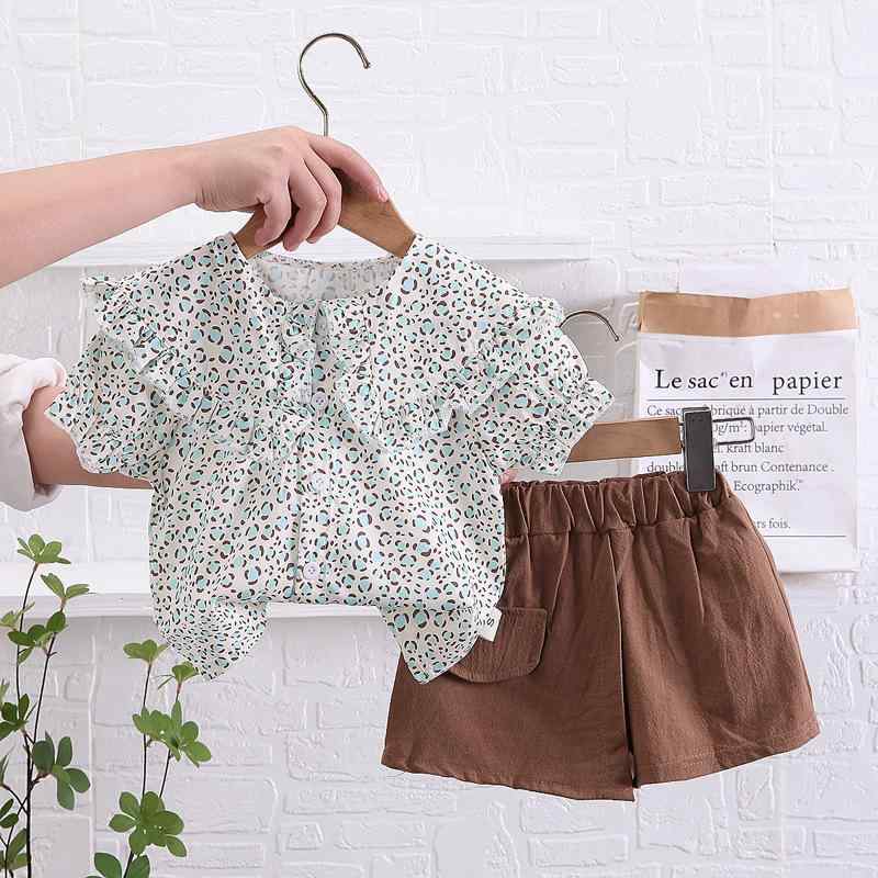 ベビー 女の子 セットアップ 夏 韓国風 小花柄 ドールカラーブラウス ショートパンツ 綿 薄手 ツーピース 上下セット かわいい カジュアル 普段使い お出かけ ピンク ライトブルー