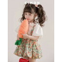 キッズ 女の子 セットアップ 夏物 半袖 ドールブラウス シャツ チュニック 前開き 小花柄 サロペットワンピース ジャンパースカート プリンセス風 かわいい ガーリー 再生繊維 上下セット
