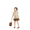 キッズ 女の子 ジュニア 夏 セットアップ 花柄 半袖ブラウス スカート風 スカパン 上下セット コットン素材 薄手 涼しい 普段使い カジュアル 丈夫 デイリーユース